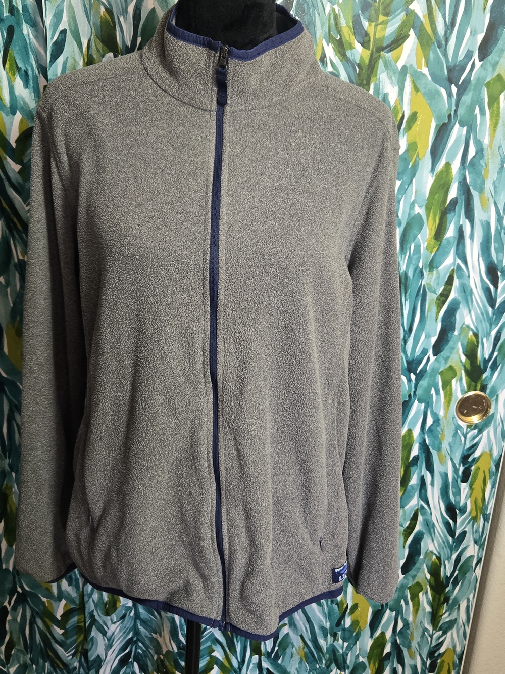 L.L. Bean Soft-Brushed Fitness Fleece Full-Zip Jacket - Gray/Navy Trim - 1X